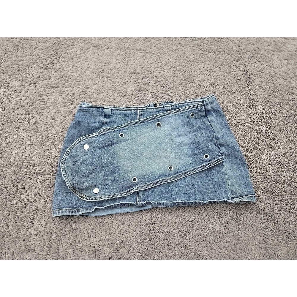 Fashion Nova Jean Skirt Womens M Blue Low Rise Asymmetrical Wrap Mini Y2K